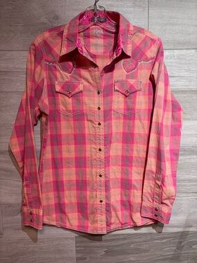 Wrangler Western Pearl snap cowboy button down shirt -size Medium
